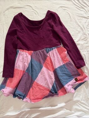 Girls' Long Sleeve Plum Top with Multicolor Patchwork Skirt Dress